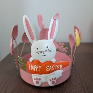 Pink Bunny Easter Decorative Candle Holder with Orange Carrot